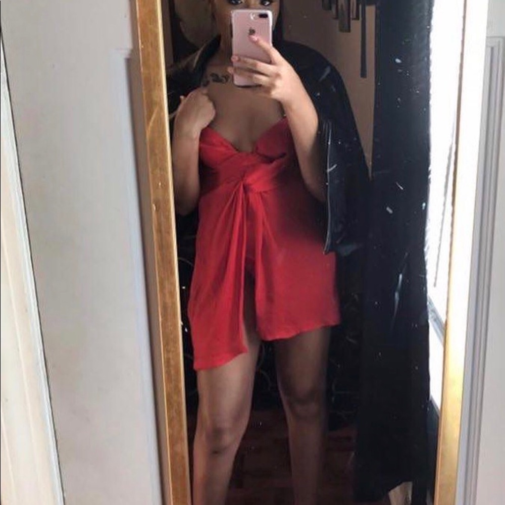 Red Missguided Plunge Wrap Dress